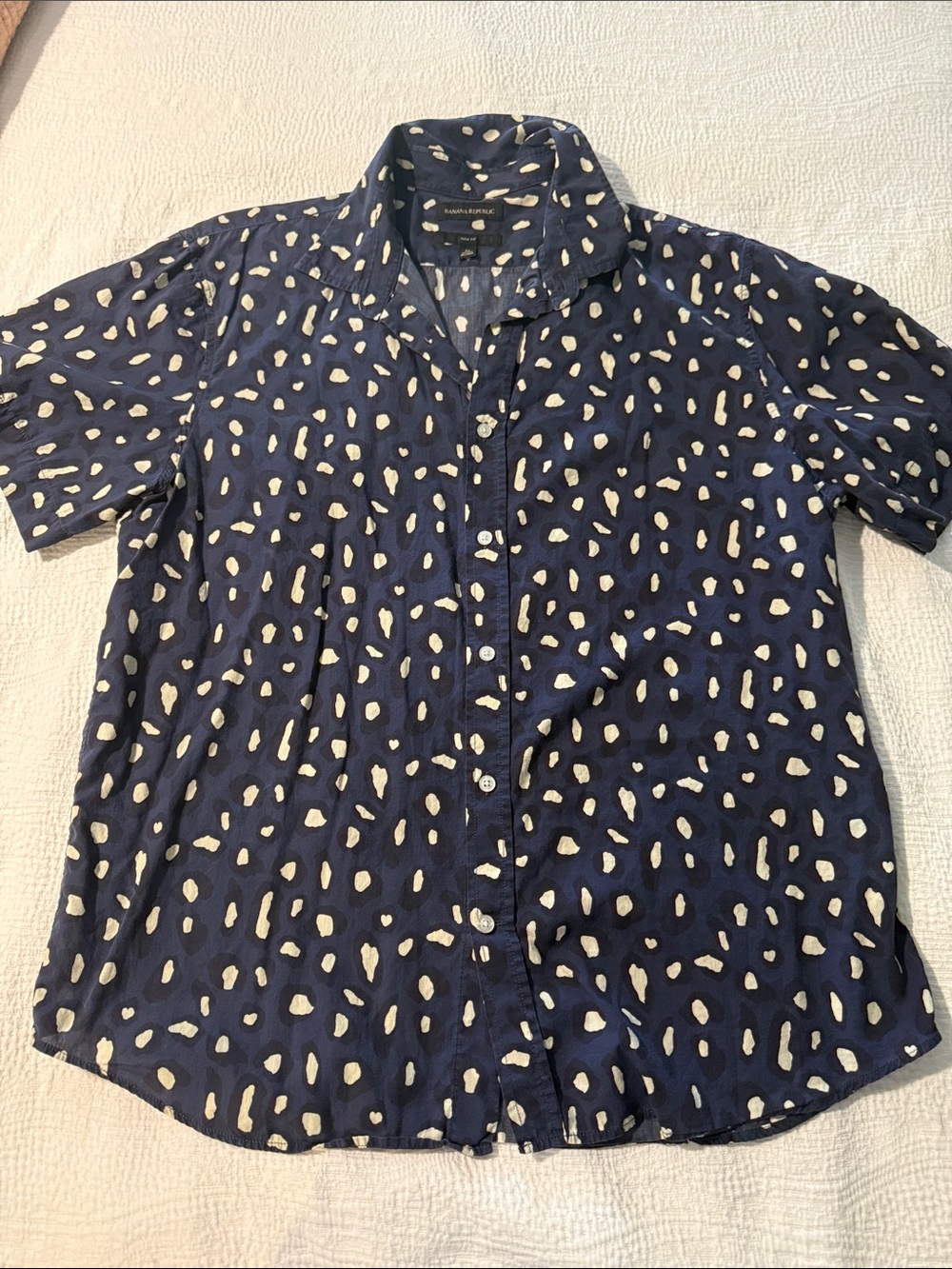 Adorable navy leopard print light cotton button down!